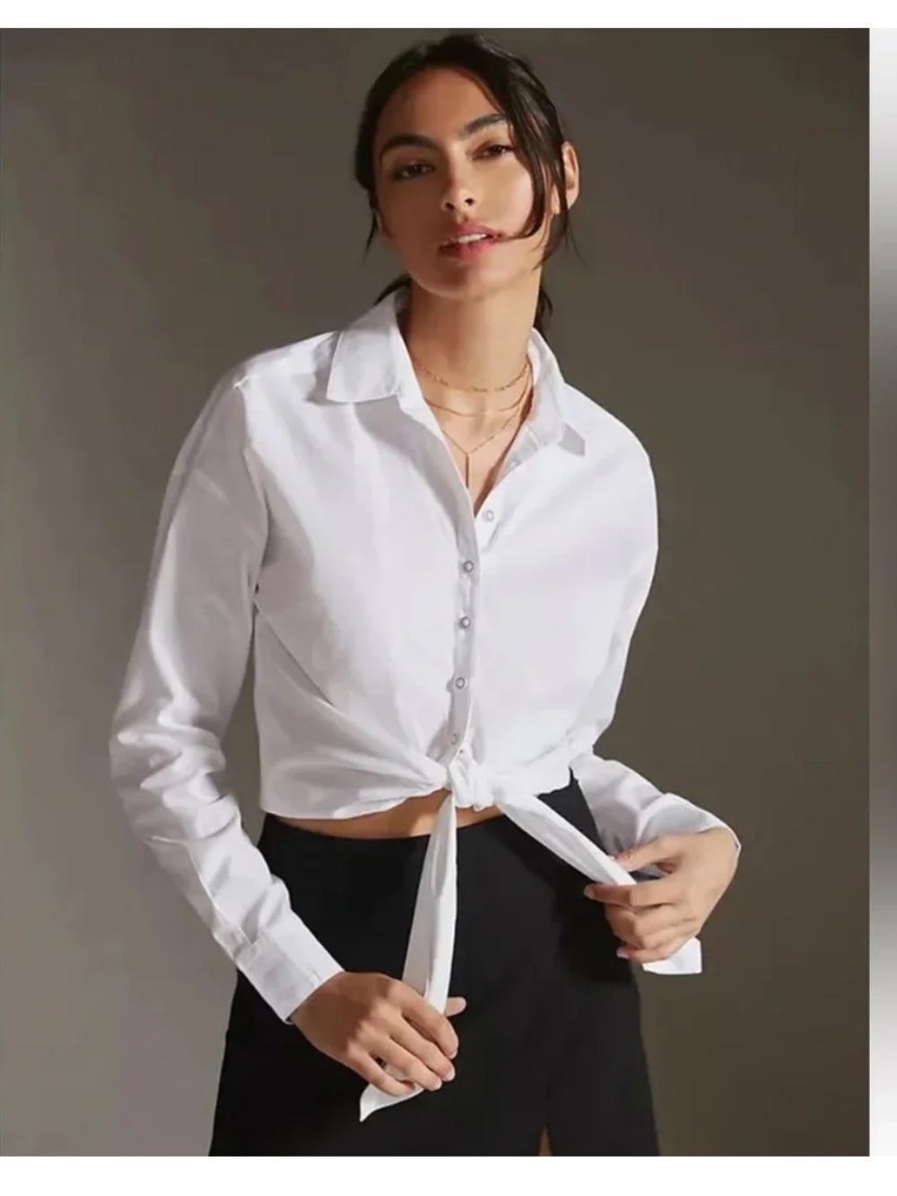 MAEVE Anthropologie Cotton Tie Front Button Down